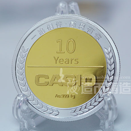 卡西歐定制銀鑲金章 定制金牌 員工金牌獎?wù)轮谱?獎牌制作 員工福利 會議表彰 